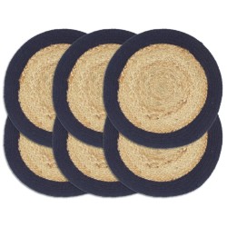 vidaXL Tischsets 6 Stk. Natur und Marineblau 38 cm Jute und Baumwolle 