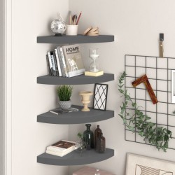 vidaXL Eck-Schweberegale 4 Stk. Hochglanz-Grau 35x35x3,8 cm MDF
