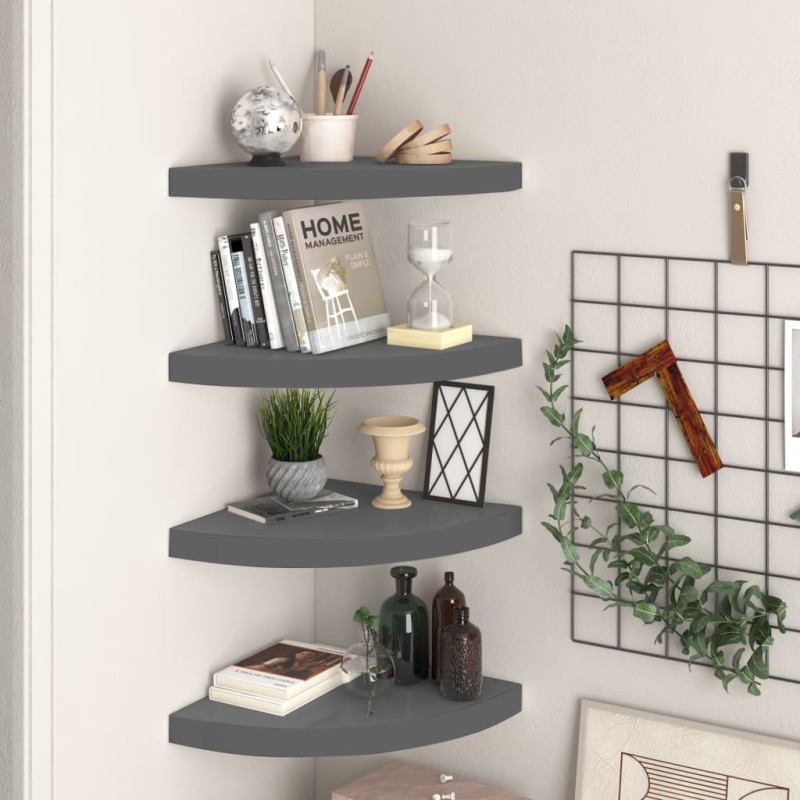 vidaXL Eck-Schweberegale 4 Stk. Hochglanz-Grau 35x35x3,8 cm MDF vidaXL Eck-Schweberegale 4 Stk. Hochglanz-Grau 35x35x3,8 cm MDF