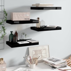 vidaXL Schwebende Wandregale 4 Stk. Hochglanz-Schwarz 40x23x3,8cm MDF 