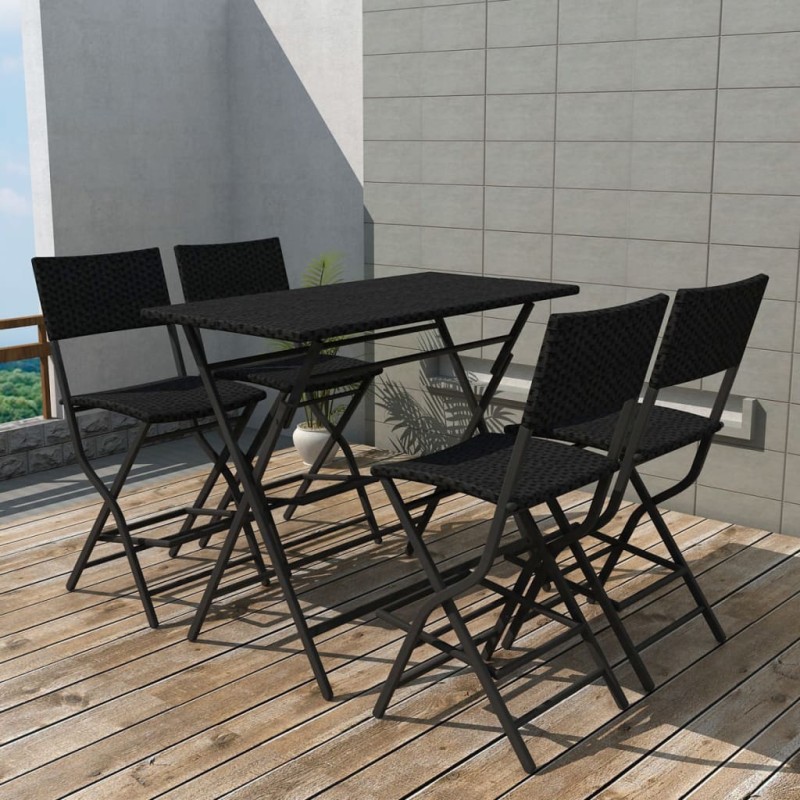 vidaXL 5-tlg. Garten-Essgruppe Klappbar Stahl Poly Rattan Schwarz vidaXL 5-tlg. Garten-Essgruppe Klappbar Stahl Poly Rattan Schwarz