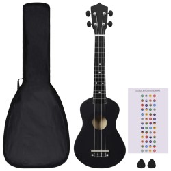 vidaXL Sopran-Ukulele-Set mit Tasche für Kinder Schwarz 23"
