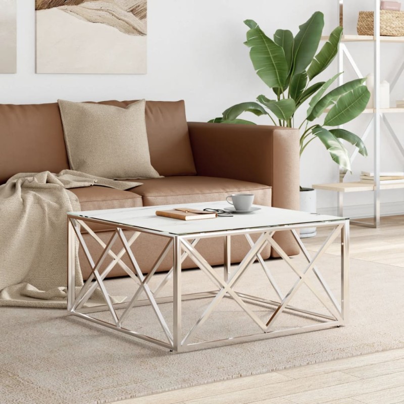 vidaXL Couchtisch Silbern 80x80x40 cm Edelstahl und Glas vidaXL Couchtisch Silbern 80x80x40 cm Edelstahl und Glas