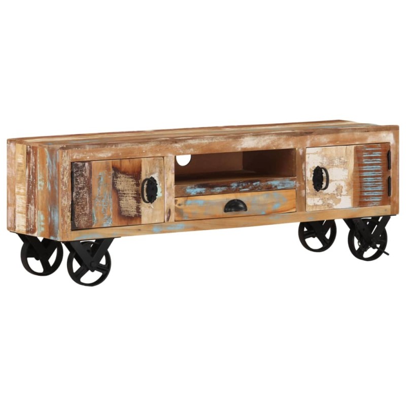 vidaXL TV-Schrank mit Rädern 110x30x37 cm Altholz Massiv vidaXL TV-Schrank mit Rädern 110x30x37 cm Altholz Massiv