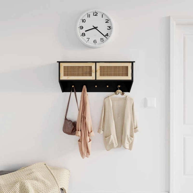 vidaXL Wandgarderobe Schwarz Holzwerkstoff und Rattan Natur vidaXL Wandgarderobe Schwarz Holzwerkstoff und Rattan Natur
