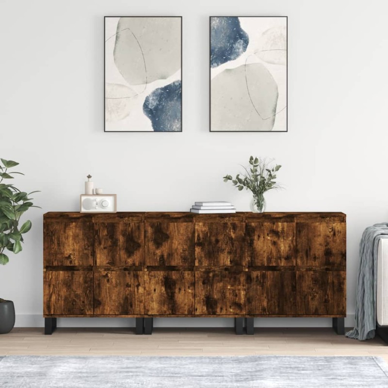 Sideboards 3 Stk. Räuchereiche Holzwerkstoff Sideboards 3 Stk. Räuchereiche Holzwerkstoff
