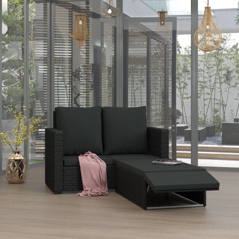 vidaXL 2-tlg. Garten-Lounge-Set mit Kissen Poly Rattan Schwarz vidaXL 2-tlg. Garten-Lounge-Set mit Kissen Poly Rattan Schwarz