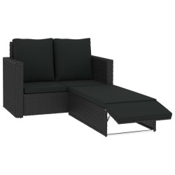 vidaXL 2-tlg. Garten-Lounge-Set mit Kissen Poly Rattan Schwarz