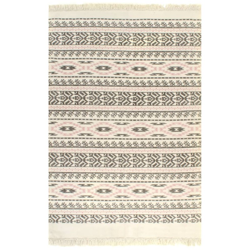 vidaXL Kelim-Teppich Baumwolle 120x180 cm mit Muster Grau/Rosa vidaXL Kelim-Teppich Baumwolle 120x180 cm mit Muster Grau/Rosa