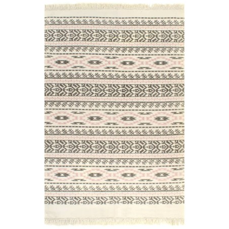 vidaXL Kelim-Teppich Baumwolle 120x180 cm mit Muster Grau/Rosa