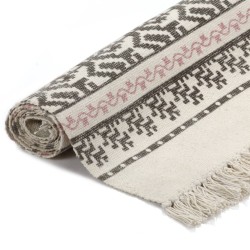 vidaXL Kelim-Teppich Baumwolle 120x180 cm mit Muster Grau/Rosa