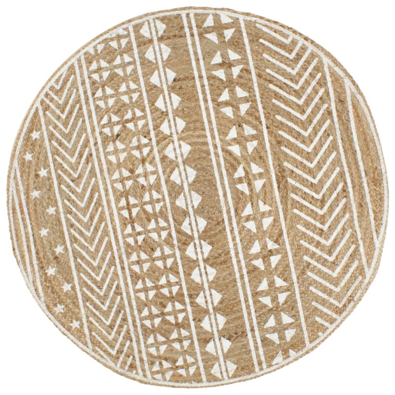 vidaXL Teppich Handgefertigt Jute mit weißem Aufdruck 90 cm vidaXL Teppich Handgefertigt Jute mit weißem Aufdruck 90 cm