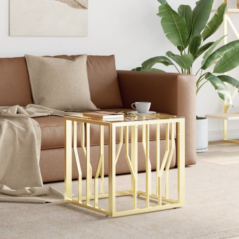 vidaXL Couchtisch Golden 50x50x50 cm Edelstahl und Glas vidaXL Couchtisch Golden 50x50x50 cm Edelstahl und Glas