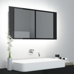 vidaXL LED-Bad-Spiegelschrank Hochglanz-Schwarz 90x12x45 cm Acryl