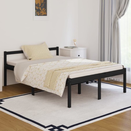 vidaXL Massivholzbett Schwarz Kiefer 135x190 cm