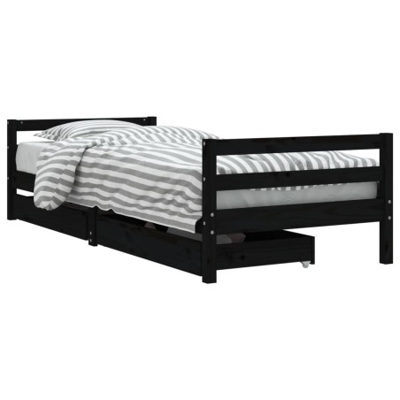 vidaXL Kinderbett mit Schubladen Schwarz 90x190 cm Massivholz Kiefer