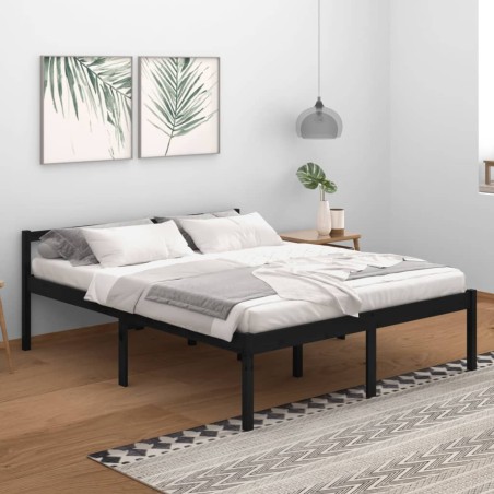 vidaXL Massivholzbett Schwarz Kiefer 160x200 cm