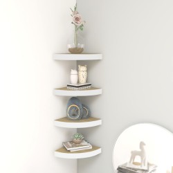 vidaXL Eck-Wandregal 4 Stk. Eiche und Weiß 35x35x3,8 cm MDF