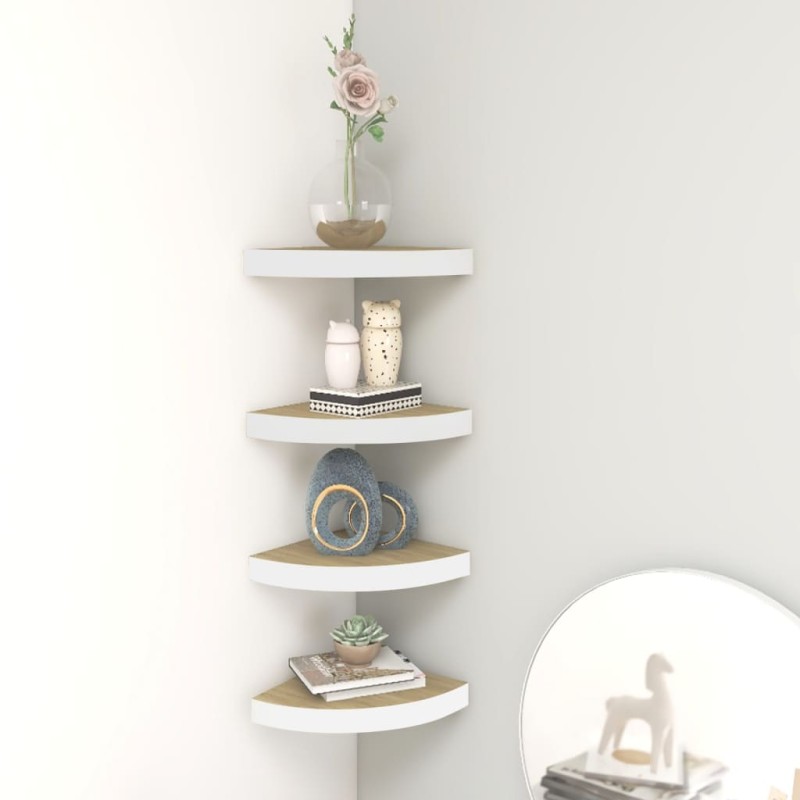 vidaXL Eck-Wandregal 4 Stk. Eiche und Weiß 35x35x3,8 cm MDF vidaXL Eck-Wandregal 4 Stk. Eiche und Weiß 35x35x3,8 cm MDF