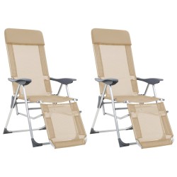vidaXL Klappbare Liegestühle mit Fußteil 2 Stk. Creme Textilene