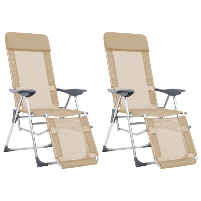 vidaXL Klappbare Liegestühle mit Fußteil 2 Stk. Creme Textilene vidaXL Klappbare Liegestühle mit Fußteil 2 Stk. Creme Textilene