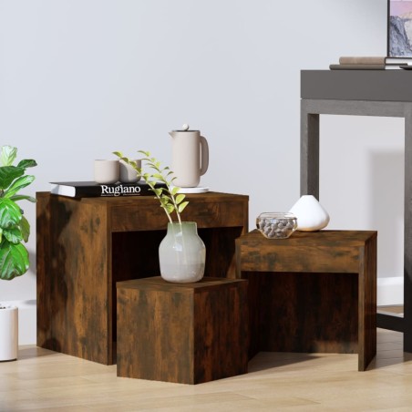 vidaXL Satztische 3 Stk. Räuchereiche Holzwerkstoff