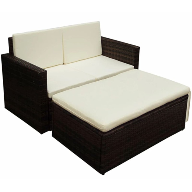 vidaXL 2-tlg. Garten-Lounge-Set mit Kissen Poly Rattan Braun vidaXL 2-tlg. Garten-Lounge-Set mit Kissen Poly Rattan Braun