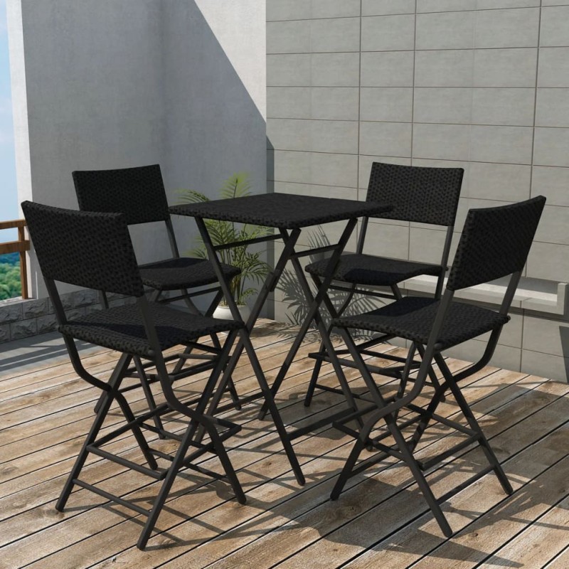 vidaXL 5-tlg. Garten-Essgruppe Klappbar Stahl Poly Rattan Schwarz vidaXL 5-tlg. Garten-Essgruppe Klappbar Stahl Poly Rattan Schwarz