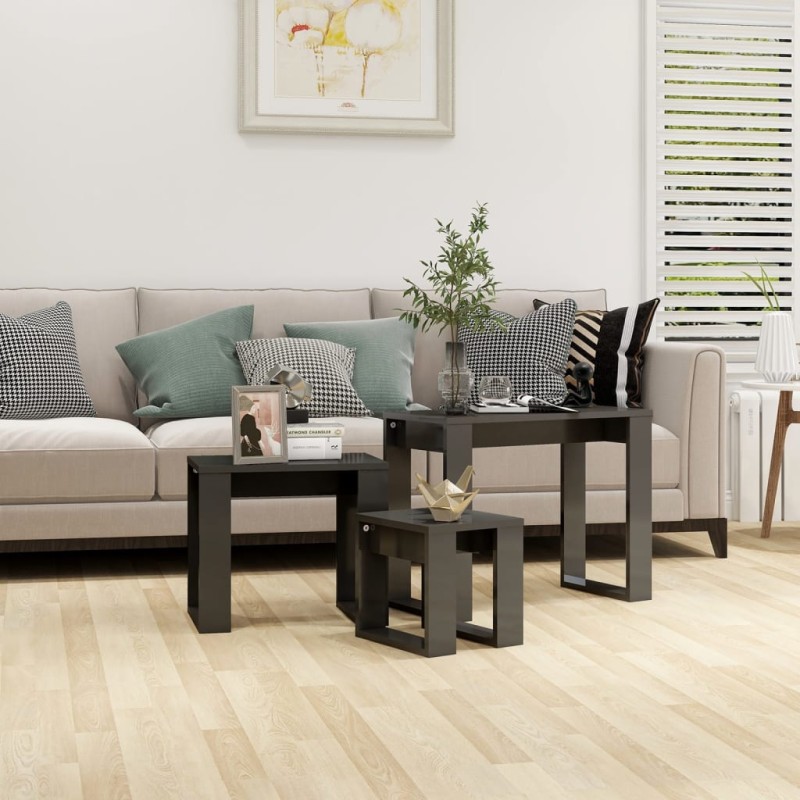 vidaXL Satztische 3-tlg. Hochglanz-Grau Holzwerkstoff vidaXL Satztische 3-tlg. Hochglanz-Grau Holzwerkstoff