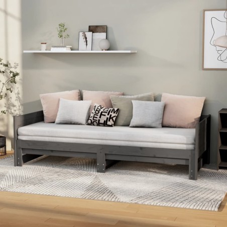 vidaXL Ausziehbares Tagesbett Grau Massivholz Kiefer 2x(90x200) cm