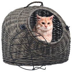 vidaXL Katzen-Transportkorb Grau 50x42x40 cm Natürliche Weide