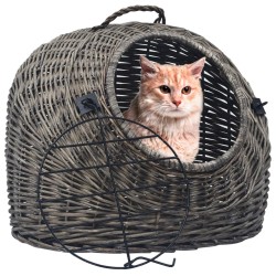 vidaXL Katzen-Transportkorb Grau 60x45x45 cm Natürliche Weide
