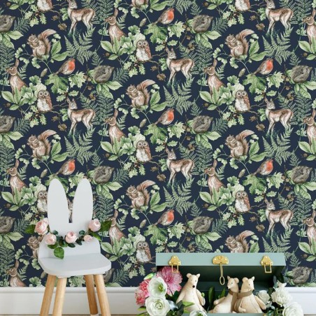 Kids at Home Tapete Woodland Animals Blau