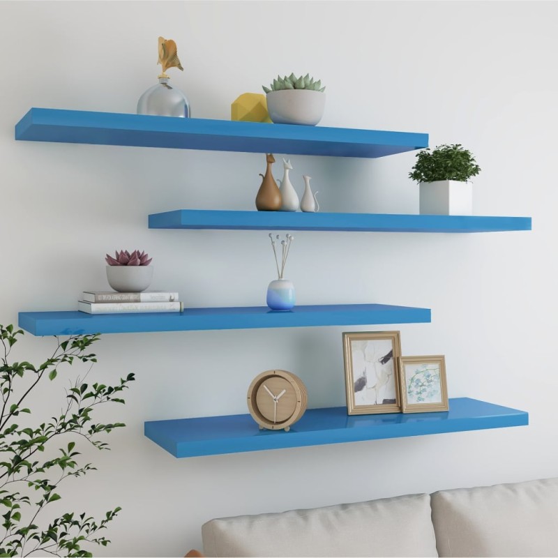 vidaXL Schweberegale 4 Stk. Blau 90x23,5x3,8 cm MDF vidaXL Schweberegale 4 Stk. Blau 90x23,5x3,8 cm MDF