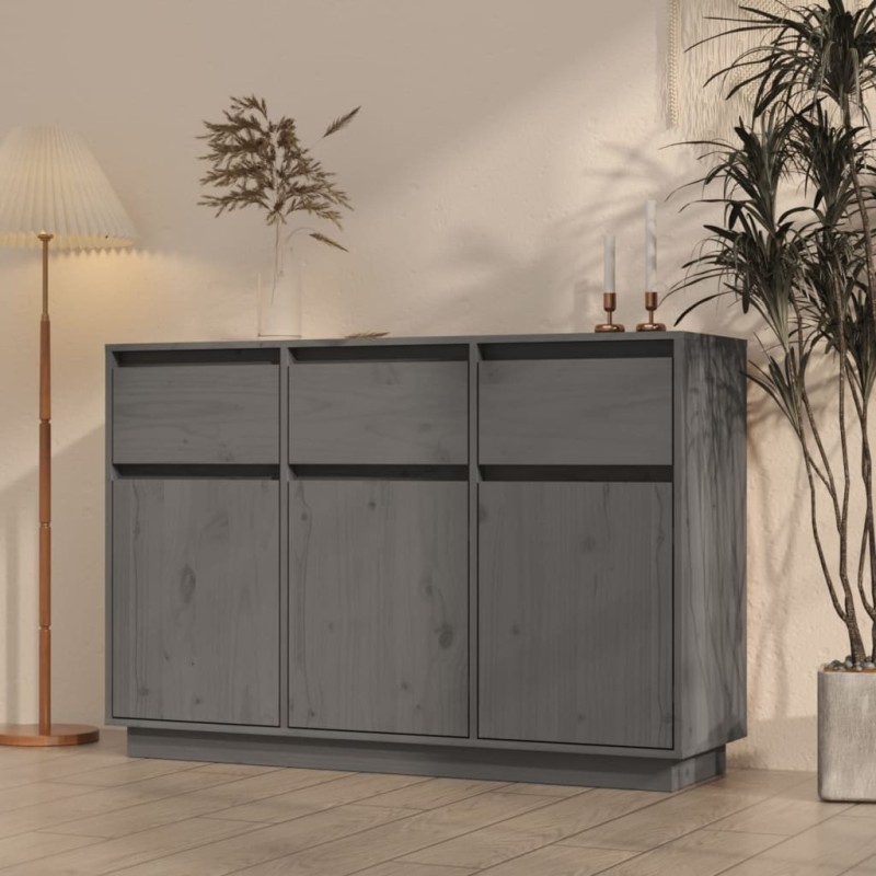 vidaXL Sideboard Grau 110x34x75 cm Massivholz Kiefer vidaXL Sideboard Grau 110x34x75 cm Massivholz Kiefer