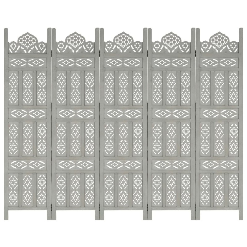 vidaXL 5tlg. Raumteiler Handgeschnitzt Grau 200×165cm Mango Massivholz vidaXL 5tlg. Raumteiler Handgeschnitzt Grau 200×165cm Mango Massivholz
