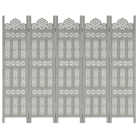 vidaXL 5tlg. Raumteiler Handgeschnitzt Grau 200×165cm Mango Massivholz
