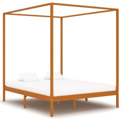 vidaXL Himmelbett-Gestell Honigbraun Massivholz Kiefer 160 x 200 cm