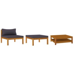 3-tlg. Garten-Lounge-Set mit Dunkelgrauen Kissen Akazienholz