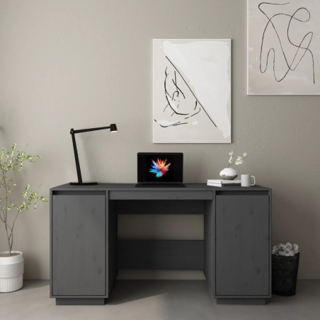 vidaXL Schreibtisch Grau 140x50x75 cm Massivholz Kiefer