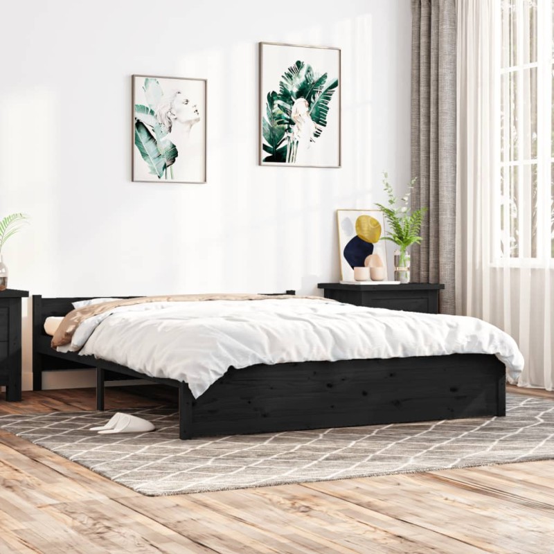 vidaXL Massivholzbett Schwarz 150x200 cm vidaXL Massivholzbett Schwarz 150x200 cm