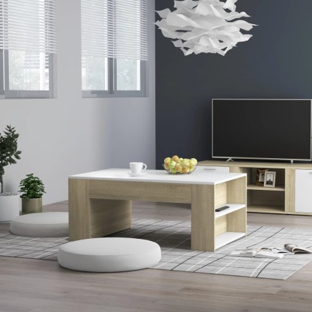 vidaXL Couchtisch Weiß und Sonoma-Eiche 100x60x42 cm Holzwerkstoff