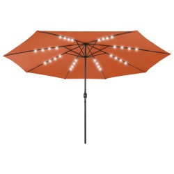 vidaXL Sonnenschirm mit LED-Leuchten und Metallmast 400 cm Terrakotta