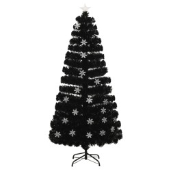 vidaXL Weihnachtsbaum mit LED-Schneeflocken Schwarz 150 cm Fiberoptik