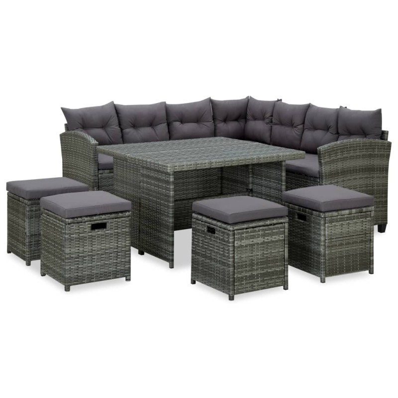 vidaXL 6-tlg. Garten-Lounge-Set mit Auflagen Poly Rattan Grau vidaXL 6-tlg. Garten-Lounge-Set mit Auflagen Poly Rattan Grau