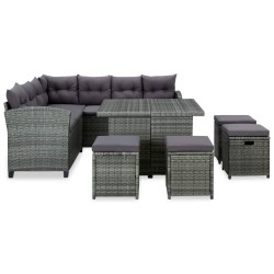 vidaXL 6-tlg. Garten-Lounge-Set mit Auflagen Poly Rattan Grau