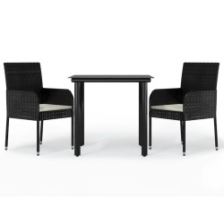 vidaXL 3-tlg. Garten-Essgruppe mit Kissen Schwarz Poly Rattan
