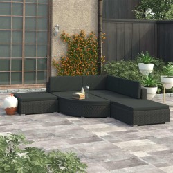 vidaXL 6-tlg. Garten-Lounge-Set mit Kissen Poly Rattan Schwarz