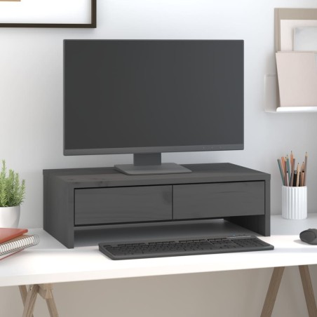 vidaXL Monitorständer Grau 50x27x15 cm Massivholz Kiefer