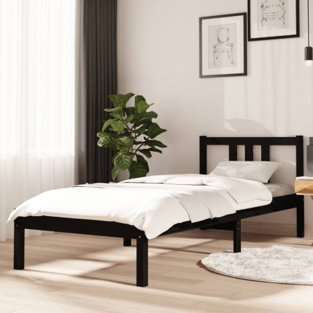 vidaXL Massivholzbett Schwarz 75x190 cm